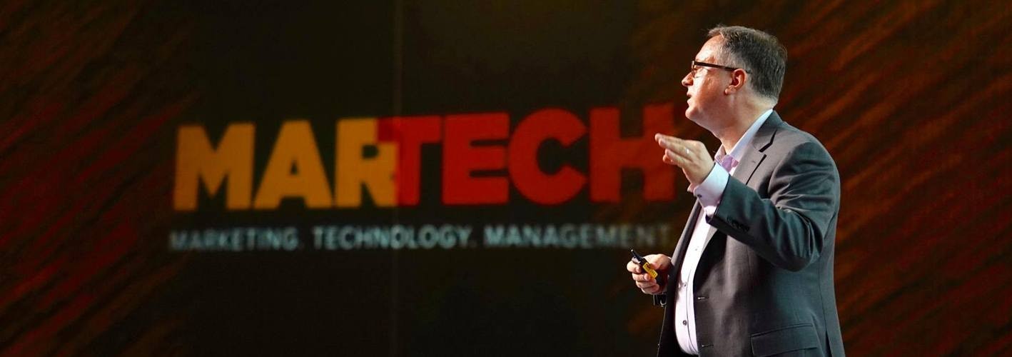 Scott Brinker speaking on stage at Martech conference